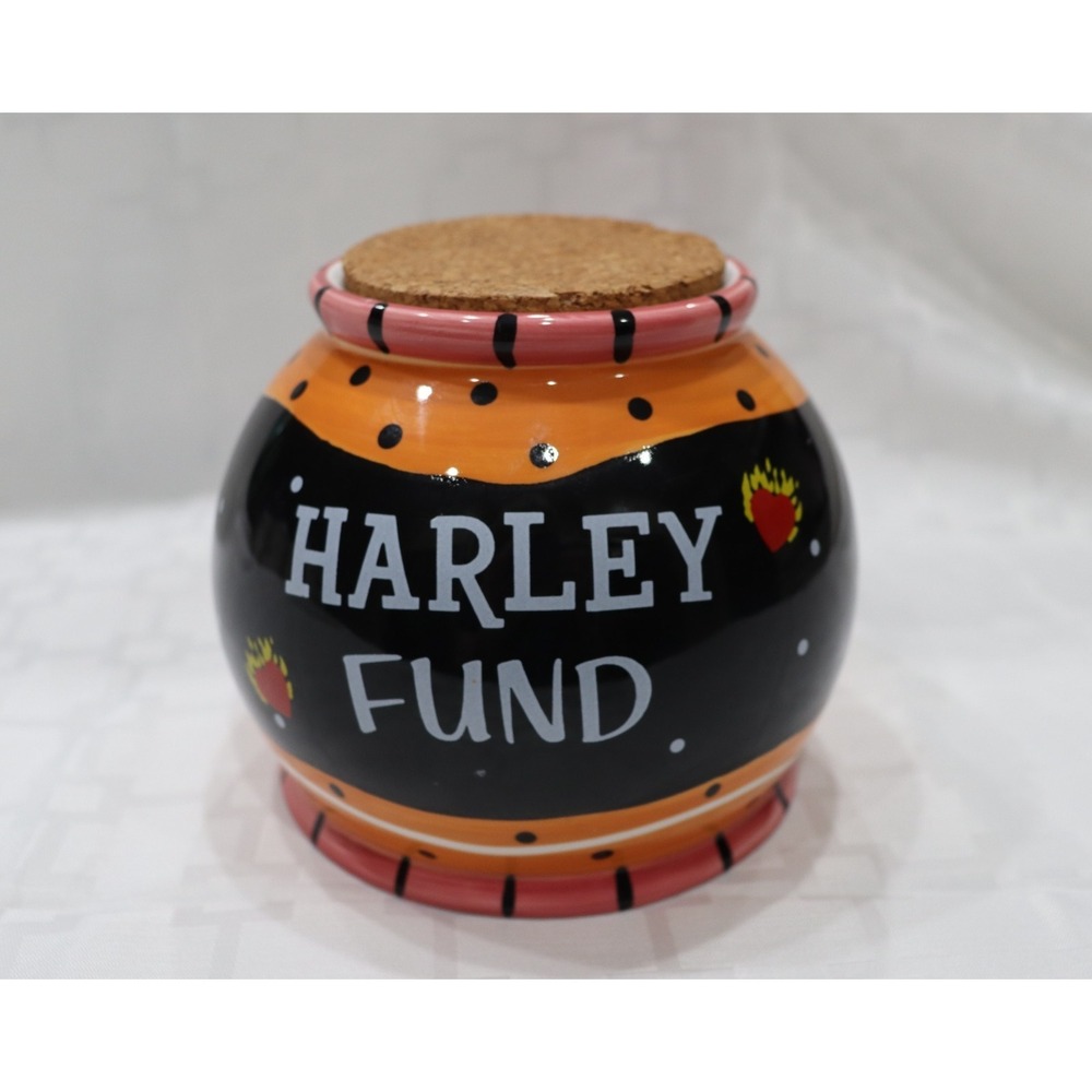 Bella Casa by Ganz Ceramic Harley Davidson Fund Jar Bank Cork Lid Item #6384